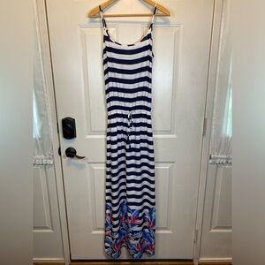 Tommy Bahama Side Slit Striped Floral Tassel Maxi Sleeveless Dress Sz M